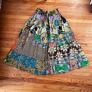 Vibrant Multicolor Patchwork Print Maxi Skirt Full Length Hippie Boho Size XL-3X